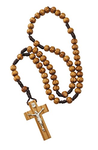Religious Gifts - Olive Wood Prayer Bead Hand Held Cord Rosary with Crucifix, 12 Inch