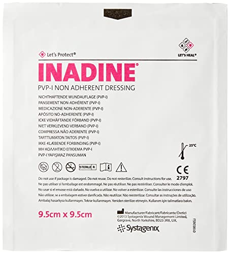 Inadine PVP-I pansement lot de 10 compresse non adhérente 9,5 cm pour brûlure et plaie