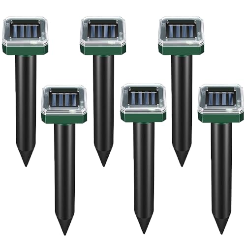 Dhqkqg Ahuyentador de Topos Solares, 6 Piezas Ahuyentador de Ratas, Repelente Ultrasónico de Ratones, IP65 Impermeable Repelente de Ratones Solar,para Jardin y Cámping,Anti Topos, Serpientes, Ratones