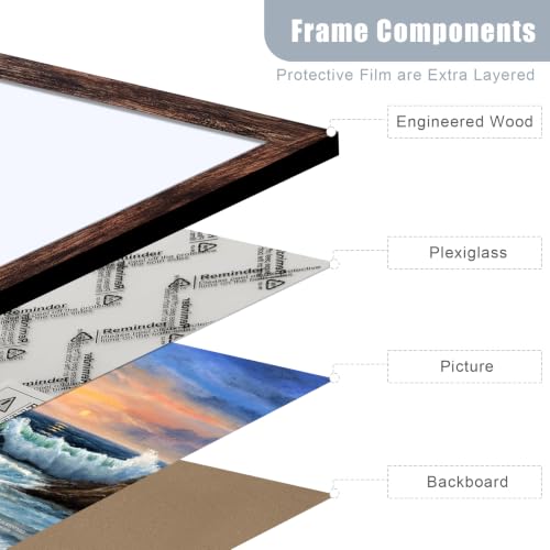 Image of LUCKYLIFE 24x36 Poster Frame, Display 20x30 with Mat or 16x24 Without Mat, Wall Hanging Frames Engineered Wood with Plexiglass Sheets, 2 Pack, Brown