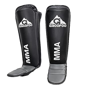 GROOFOO-Shin-Guards-Kickboxing-Leg-Instep-Protection-Pads-PU-Leather-Training-Guard-for-Kids-Adults-Boxing-Martial-Arts-MMA-Thai-Muay-Karate-Sparring-Black GROOFOO Muay Thai Shin Guards Kickboxing, Leg Instep Protection Pads PU Leather Training Guard for Kids Adults Boxing Martial Arts MMA Thai Muay Karate Sparring Black