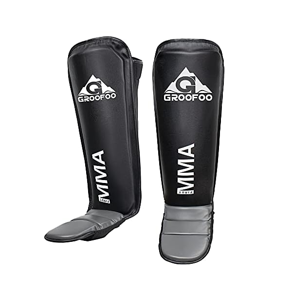 GROOFOO-Shin-Guards-Kickboxing-Leg-Instep-Protection-Pads-PU-Leather-Training-Guard-for-Kids-Adults-Boxing-Martial-Arts-MMA-Thai-Muay-Karate-Sparring-Black GROOFOO Muay Thai Shin Guards Kickboxing, Leg Instep Protection Pads PU Leather Training Guard for Kids Adults Boxing Martial Arts MMA Thai Muay Karate Sparring Black