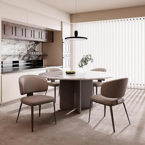 Image of Dining Chairs Modern High Backrest Comfortable, Fashion Upholstered Kitchen Chair Armless Dinner Chair with Metal Legs for All Rooms (Milk Coffee, Set of 4)