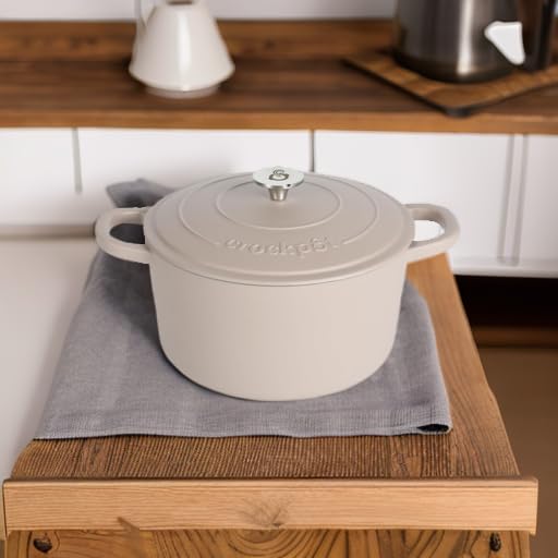 Image of Crock-Pot Artisan 5-Quart Round Cast Iron Dutch Oven with Lid - Matte Dusty Pink, Durable Oven Safe Cookware