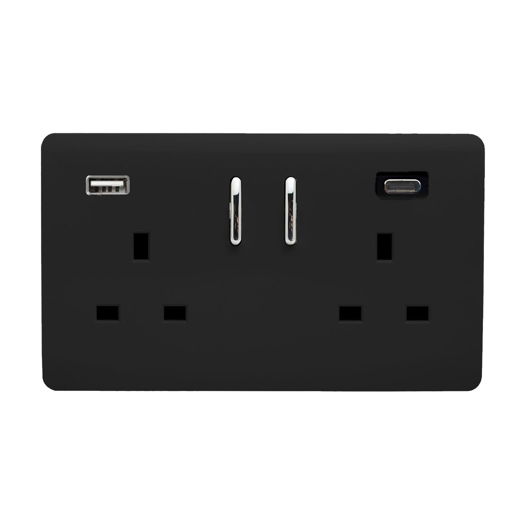 Trendi Switch 2 Gang 13amp 2 Port USB Plug Socket - Piano Black