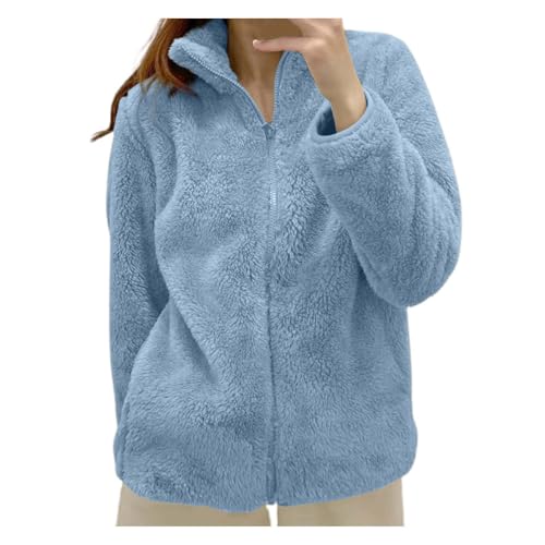 Image of Sherpa Jacket Women Fuzzy Fleece Zip Up Stand Collar Long Sleeve Teddy Jackets Cozy Fluffy Sweater Coats Fall Warm Outerwear