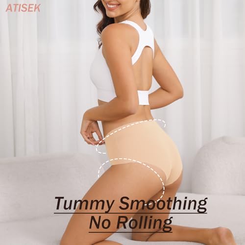 Atisek High Waisted No Show Underwear for Women Seamless Full Coverage Panties 6 Pack Black Beige - image 2