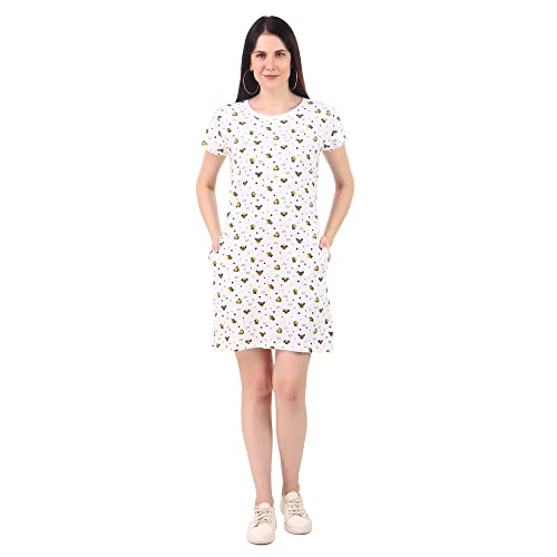 Image of Stories.Label Women Cotton Long T-Shirt Dress in Knee Length with Side Pockets Include Plus Sizes (Size S -5XL)