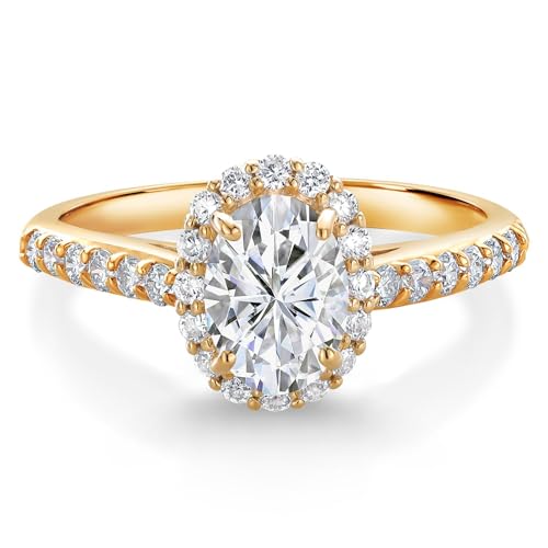 Gem Stone King 1.28 Cttw 10K Yellow Gold IGI Certified Lab Grown Diamond Halo Engagement Ring For Women | Center Oval Cut Diamond 1 Ct | E-F Color | VS1-VS2 Clarity