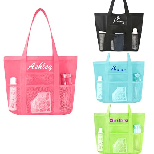 Personalized Beach Bag for Women Custom Mesh Tote Bag Sandproof Packable Shoulder Bags for Beach Travel Pool