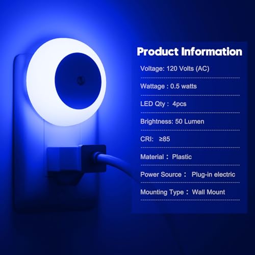 Image of fesnne Night Light, Night Lights Plug into Wall, Dusk to Dawn Sensor, Blue Led Night Light 0.5W, 8 Pack Nightlight for Adults, Bedroom, Bathroom, Hallway, Kitchen
