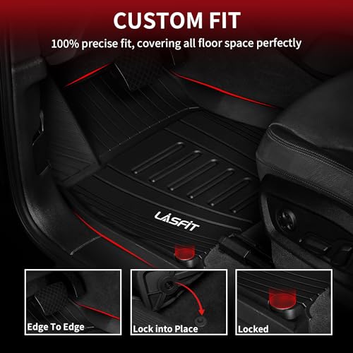 Image of LASFIT Floor Mats Custom Fit for Audi Q5 SQ5 2018-2025(Include Q5 /SQ5 Sportback 2021-2025), All-Weather Protection TPE 1st & 2nd Row Car Liners for Audi Accsessories, Easy to Clean, Black | Also for PHEV&Sportback, 3D Custom Fit TPE All Weather Floor Liners, Full Coverage Secure-Fit Car Mats, Easy to Wash