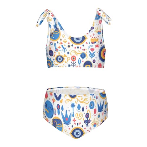 KLL Abstract Evil Eye White Girls' 2 Pieces Bikini Set Beach Bathing Suit Swimming Suits Adjustable Strap