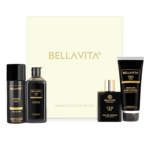 Bella Vita Luxury Ceo Men Gift Set With Charcoal Wood Body Wash 250 Ml For Deep Cleansing, Edp Perfume100 Ml, No Gas Deo Body Parfum 150 Ml And Perfume Body Lotion 200 Ml