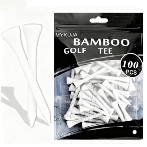 MYKUJA 2-1/8 inch Golf Tees Pack of 100, White Tee Golf, White Bamboo Golf Tees 54mm, Golf Accesories