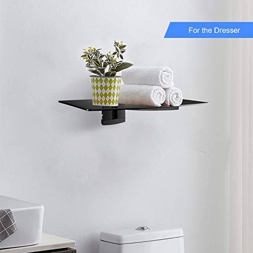 Image of suptek Glass Floating Shelves, TV Wall Mount with Shelf for DVD Player / PS4 / Cable Boxes /Game Consoles /Sky Box /TV Accessories, Media Shelf, Flat Black Wall Mount Bracket, 1 Tier Shelf, Black