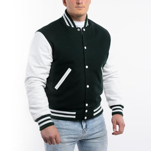 Image of Varsity Base Letterman Jacket (16 Color Options) S to 5XL (Wool, Leather Sleeves)