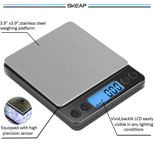 Gram Scale Small Digital Scale For Ounces, 500G By 0.01G/0.001Oz Accuracy, Kitchen Scale For Jewelry, Herbs, Seasoning,9 Units Conversion,Tare Function,2 Trays Included,Black #TOP3