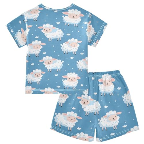 ALAZA Sheep Blue Pajamas Short Sleeve 2 Piece Sleepwear Top and Bottom Pajama Set Unisex2