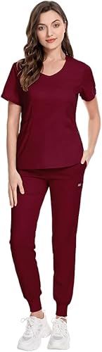 niaahinn Conjunto de ropa quirúrgica para mujer uniformes de enfermería de colores sólidos cuello en V camiseta médica clásica y pantalones