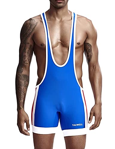 Gymskop Men's Wrestling Singlets Athletic Supporters Slim Fit Sport Bodysuit One Piece Sleeveless Active Wrestling Leotard Jumpsuits Blue L #TOP3
