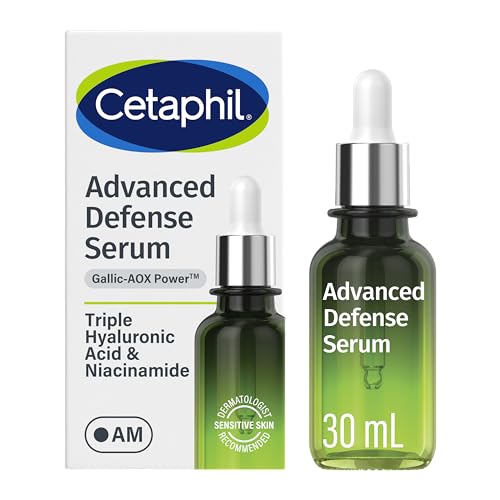 CETAPHIL Advanced Defence Serum for Stressed Sensitive Skin with Gallic Acid & Vitamin E AM Face Serum Strengthens Skin Against Daily Stressors Dermatologist Recommended 1 fl oz Dropper Bottle