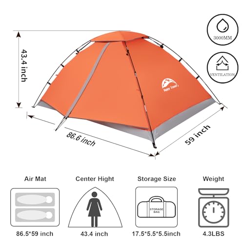 Happy Travel HTBT-04 Backpacking Tent 1/2 Person Tents For Camping, Waterproof Easy Clip Setup Camping Tent For Adults Kids Outdoor Hiking, Lightweight Portable One Single Man Dome Tent thumb #1