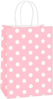 BagDream Small Gift Bags with Handles 5.25x3x8 Inch Light Pink 25 Pack | Polka Dot Design, Kraft Paper, Recyclable, Sturdy Handles, For Gift Giving, Party Favors, Valentine's Day, Retail Packaging