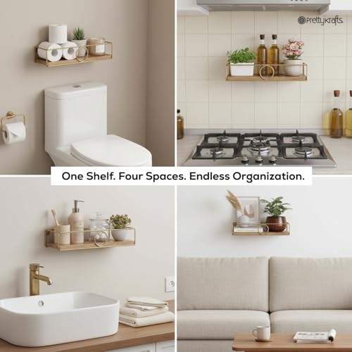 Image of PrettyKrafts Wall Ledge Shelf Organiser | Decorative Wall Mounted Storage Basket for Home Decor, Living Room, Bedroom, Office | Multipurpose Display Rack for Frames & Showpieces (25x13x8 cm)