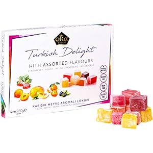 Cerez Pazari Turkish Delight Candy with Assorted Mix Flavours 8.1 Oz Gourmet Small Size Snacks Gift Box | No Nuts Sweet…