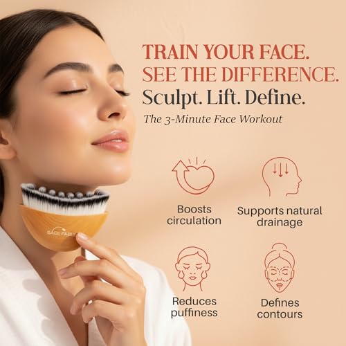 Image of GlowFlow Lymphatic Sculpt Face Brush - Anti-Puffing Tool for Jawline Contouring,Facial Drainage & Natural Face Lift. Travel friendly transparent case included.