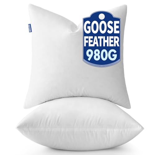 Consejos para Comprar Almohadas de pluma de ganso los 10 mejores. 47 MIULEE - Juego de 2 rellenos de almohada de plumón de ganso y plumas, de 20 x 20 pulgadas, suave y esponjosa, de tela de algodón, cojines cuadrados decorativos para sofá, cama,...