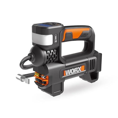 WORX Compresseur à Air Multifonction sans Fil 20V WX092.9, 150 PSI, Pompe à vélo, Mini-compresseur électrique, Outil 4 en 1, Projecteur LED, Facile à...