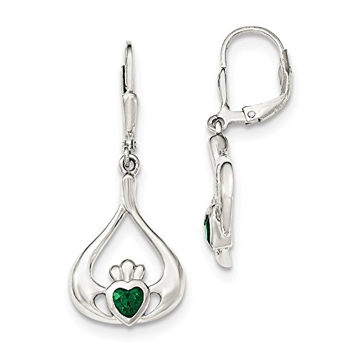 925 Sterling Silver Green Cubic Zirconia Cz Heart Leverback Irish Claddagh Celtic Knot Drop Dangle Chandelier Earrings Lever Back Fine Jewelry For Women Gifts For Her