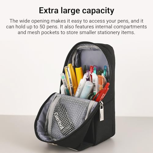 Image of KOKUYO Pencil Case Pouch, Standing Pen Pouch Bag, Foldable Magnetic Stand up Phone Pencil Holder Organizer, Large Capacity Portable Pencil Box for Office, Home & College Use. (Mag Critz Neo - Black)