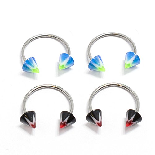 Pierceplex 4pc Multi-Functional Lip/Nose/Nipple/Eyebrown Captive Hoop Ring Barbell Tragus Cartilage Stud Earrings Spike End 18G 12MM