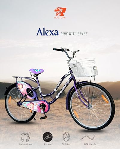 Image of ROOTLINE Alexa Purple Bicycle for Girls /Women with Front Basket and Integrated Carrier | BCP Rim & Handle (Purple)