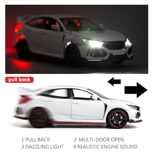 Image of 1:32 Honda CIVC Type R Scale Model Car - Exclusive Alloy Metal Pull Back Die Cast Car Toy with Openable Doors, Light & Music - Best Gifts for Kids【Colors as Per Stock】
