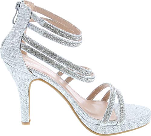 Top Moda Dressy Formal Sandals High Heel Ankle Strap Open Toe Sandals,Silver,7.5 #TOP5