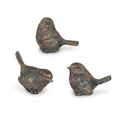 The Bridge Collection Set of 3 Bronze Bird Figurines - Small Decorative Birds with Distressed Finish - Classic Home Accents - Styles Vary