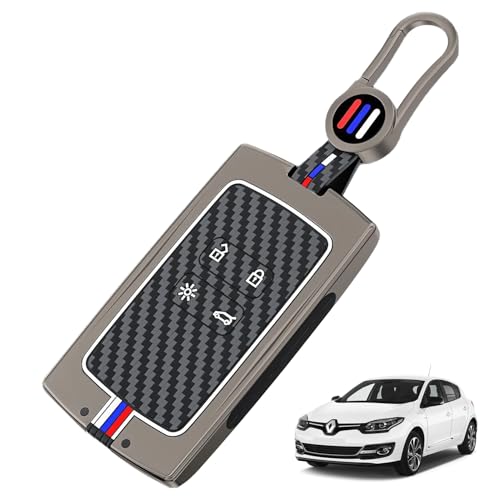 4 Buttons Renault Key Card Case Car Key Cover Compatible with Renault Kadjar Clio Espace 5 Captur Dacia Luminous Effect Car Key Case with Keychain Zinc Alloy Cover for Renault Key Fob (Grey)