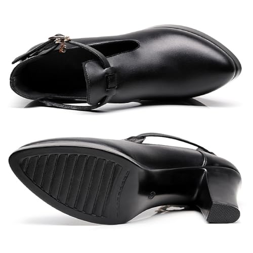 Womens Vintage Side Hollow Chunky Heel Pumps Sexy Pointed Toe Rhinestone Ankle Strap High Heels Dress Shoes Booties4