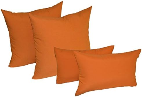 Set of 4 Indoor / Outdoor Pillows - 2 Square Pillows & 2 Rectangle / Lumbar Decorative Throw Pillows - Elegant Solid Harvest Orange - Choose Size (17" x 17" square & 11" x 19" lumbar)