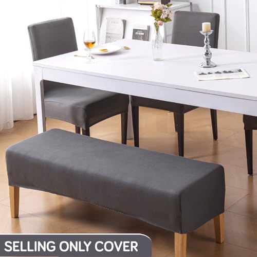 Image of HOKIPO 'SereneSolids' 140 GSM Stretchable Dining Chair Covers Set of 4 with 1 Bench Cover, Grey (AR-6282-GRY)