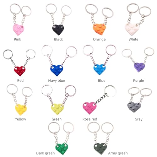 Image of Heart Keychains Matching Brick Keychain for Couples Keychain Heart Building Block Keychain for Boyfriend Girlfriend