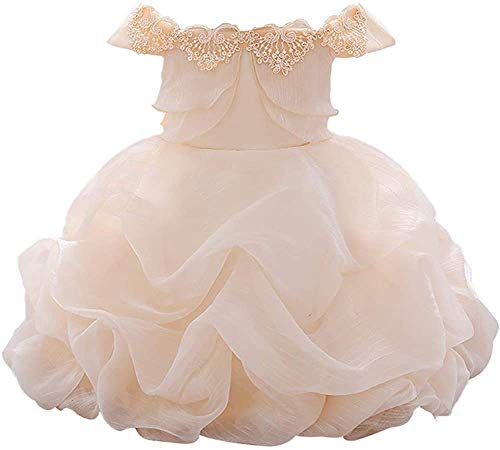 6M-5T Sequins Embroidered Lace Shoulder Off Princess Dress Toddler Baby Girls Wedding Bridesmaid Party Dresses Golden 90 #TOP10