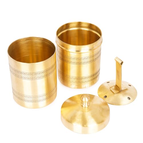 Image of KCL Brass Traditional South Indian Filter Coffee Maker for Home & Office, Drip Coffee Brewer with Antique Golden Finish, Kaapi Drip Decoction Maker - 300ml