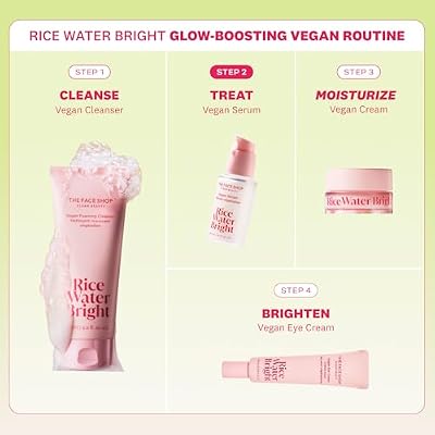 The Face Shop Rice Water Bright Vegan Serum - Targets Uneven Skin Tone & Dryness, Brightening, Nourishing, Hydrating - Rice Water, Hyaluronic Acid, Niacinamide - Korean Skin Care