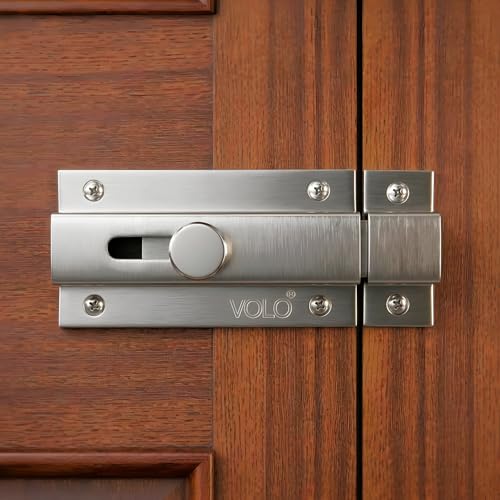 Image of VOLO Heavy Duty Door Lock Baby Latch for Home & Office Doors | Door Latch /Chitkani | Aluminum Ingot Build | Waterproof & Rust Resistant | 1 Year Warranty |1 Piece with Screws (Silver, 5 Inch)