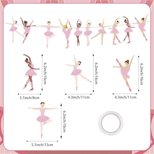Image of Hooqict Happy Birthday Banner Ballerina Birthday Party Decorations Ballerina Dancer Party Banner Garland Sign for Girls Women Pink Ballet Party Decorations Supplies